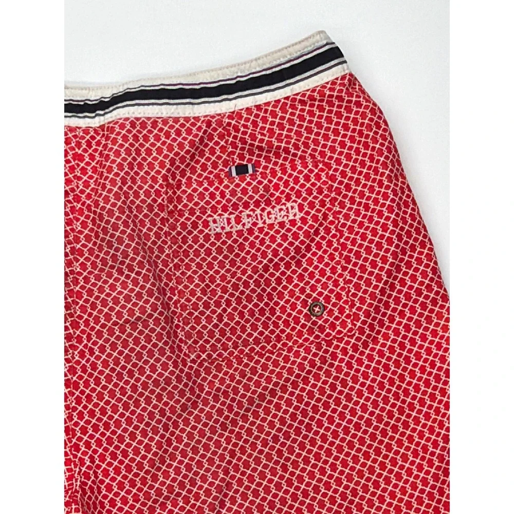 Tommy Hilfiger Mens Red Geometric‎ Diamond Swim Trunks Board Shorts Size Large
